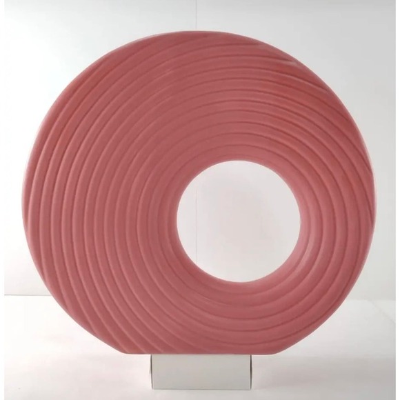 Sporvil 12" Round Donut Ceramic Ikebana Flower Vase In Salmon MADE IN PORTUGAL - Picture 1 of 9